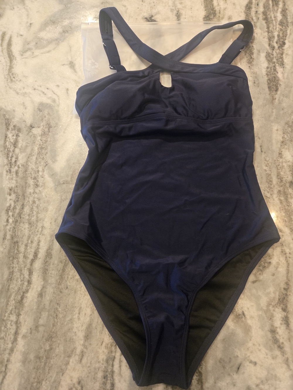 Cupshe Navy One-Piece Swimsuit with Cross Back and Keyhole